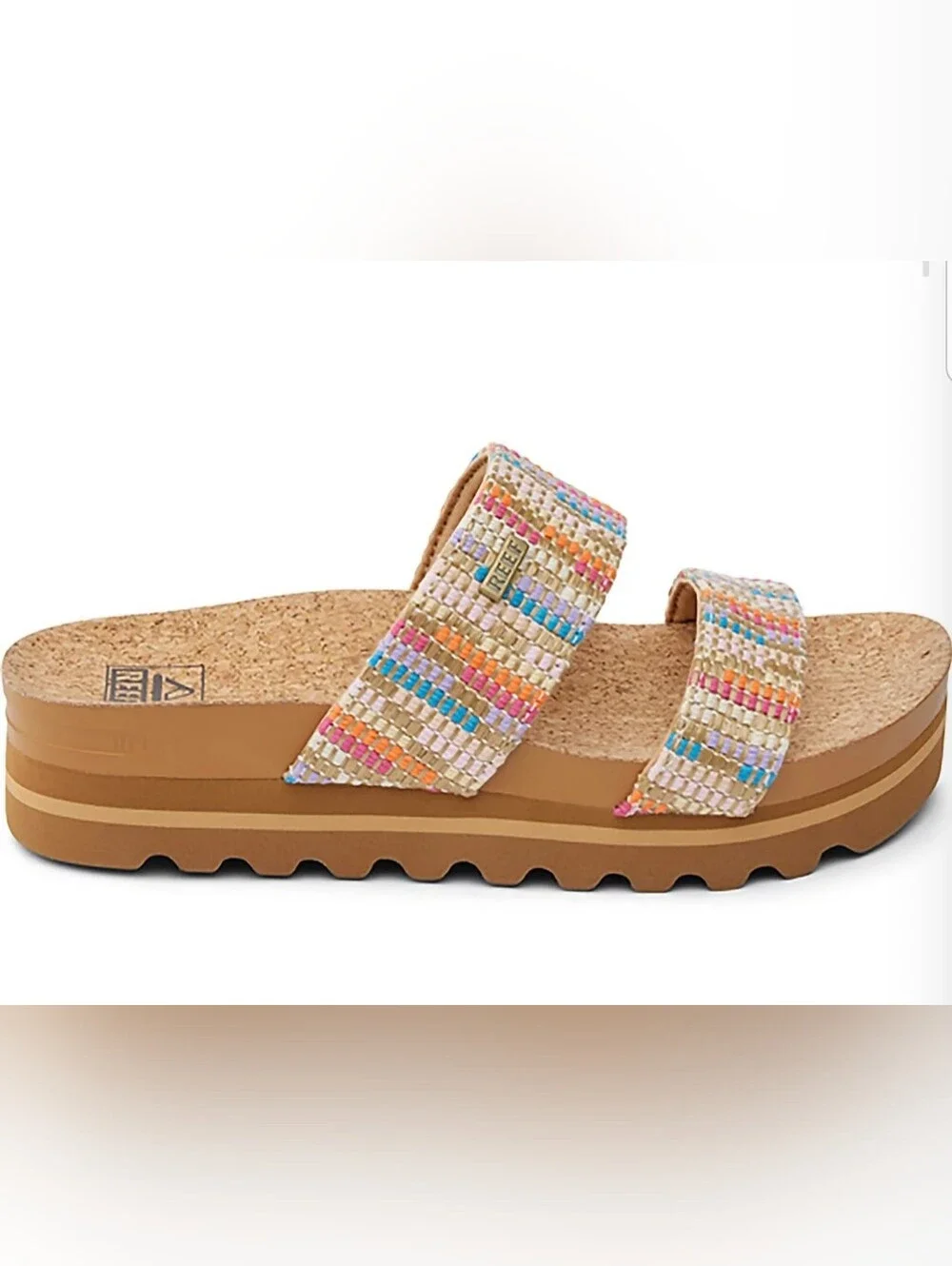 NEW! REEF Woven Multi-Color Double Strap Platform Slide Sandal sz 7 NWT